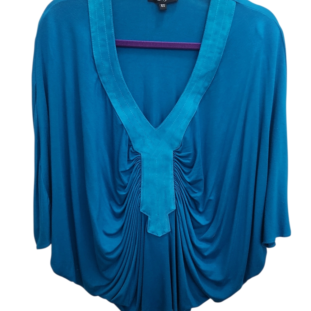 NWOT Sky Teal Monochromatic Top W/Suede V-neck Detail